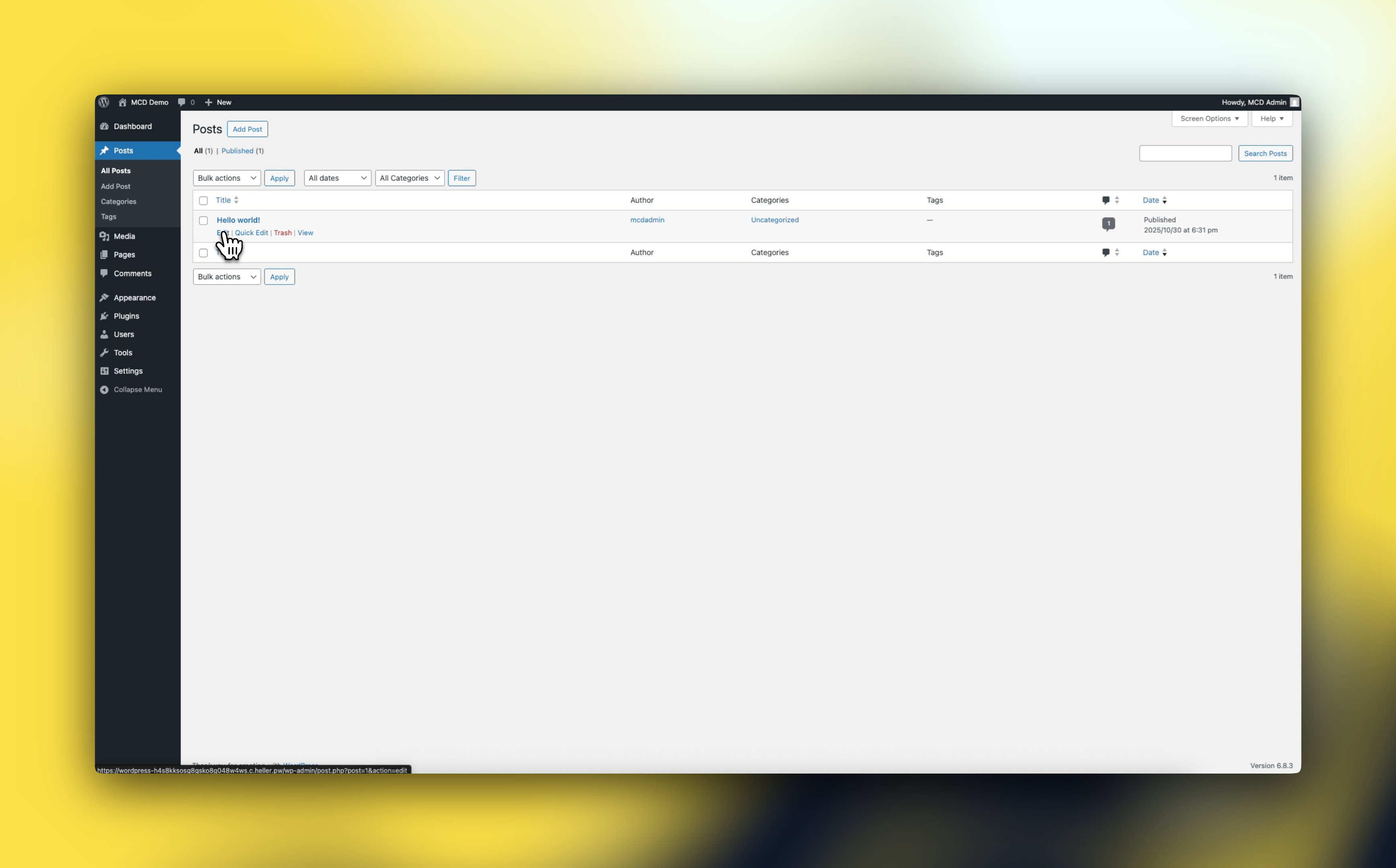 WordPress page/post listing